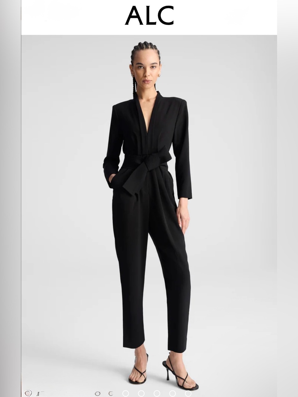 A.L.C. Kieran Crepe Jumpsuit Black V-Neck Belted Long-Sleeve Jumpsuit Sz 00